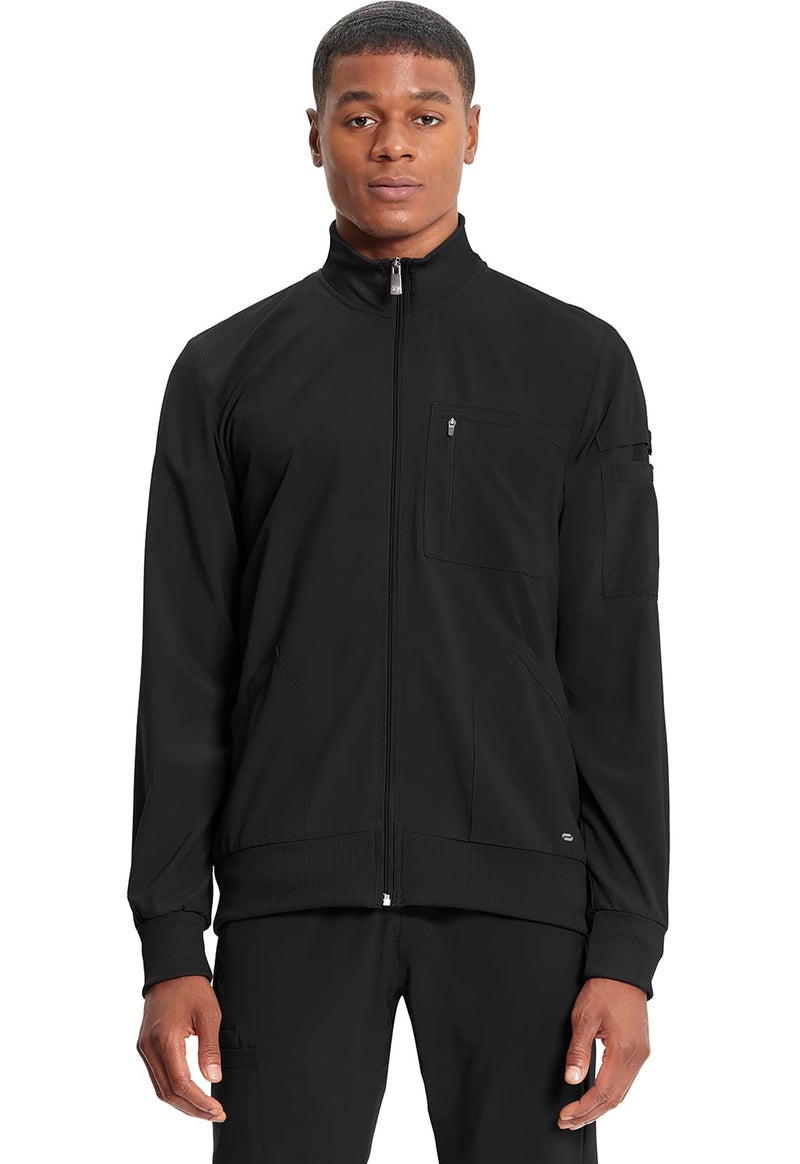 Cherokee Infinity Mens Zip Front Warm-Up Scrub Jacket, Modern Fit, 5 Pockets, Rib-Knit Panels Moisture Wicking - CK305A, L, Black - Image 1